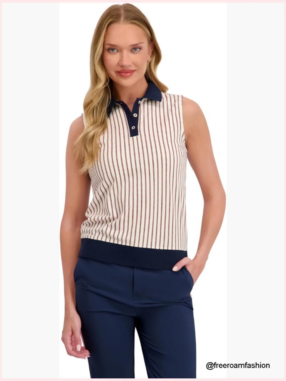 Women's Performance Sleeveless Polo Shirt UPF 50+ Stretch Gold Buttons